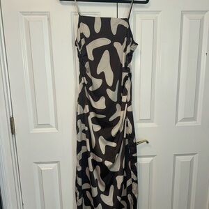 Abstract Print Slip Dress in Brown and Cream